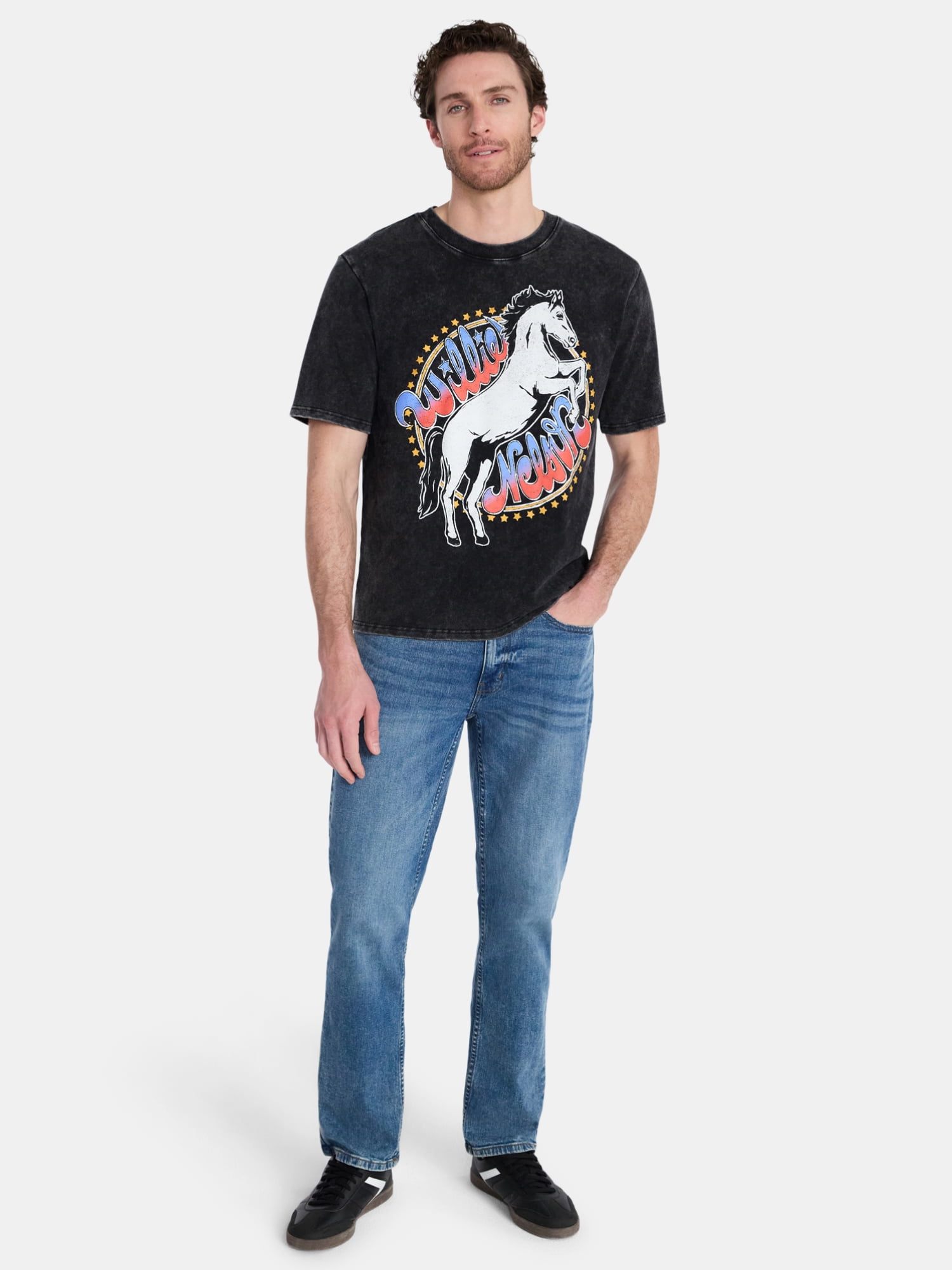 Willie Nelson Men's & Big Men's Heavyweight Boxy Fit Washed Cotton Graphic Tee, Sizes XS-5XL