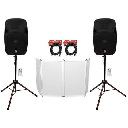 2 Rockville SPGN158 15" 1600w DJ PA Speakers+Stands w/LED's+Remote+Cables+Facade