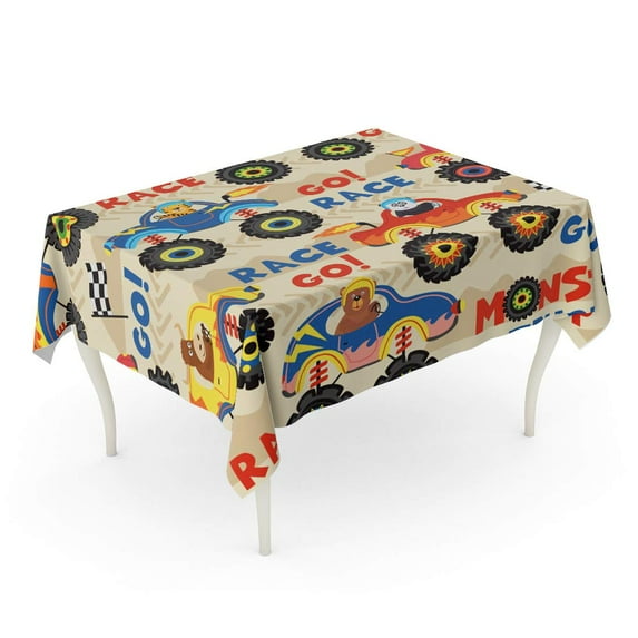 SIDONKU Colorful Activity Monster Trucks on Races Bear Big Tablecloth Table Desk Cover Home Party Decor 60x84 inch