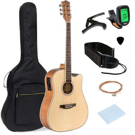 Best Choice Products 41in Full Size Acoustic Electric Cutaway Guitar Set w/ Capo, E-Tuner, Gig Bag, Strap, Picks -