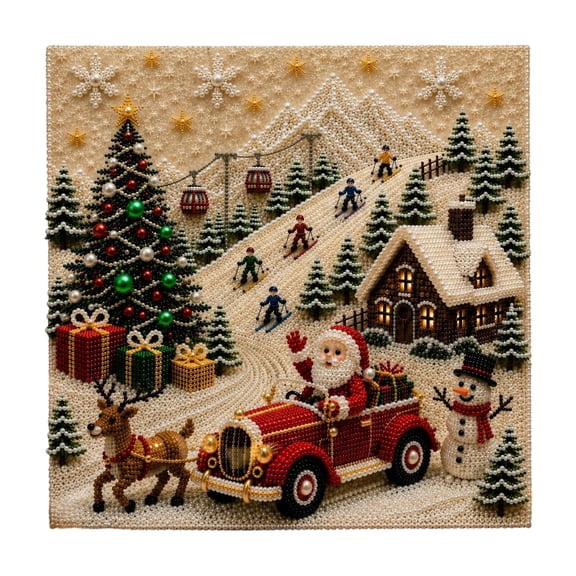 DIY Christmas Pearl Diamond Painting Art Kit with Framer, Xmas DIY 3D Pearl Bead Painting Kit, Art Complete Craft Supplies Set for Teens Adults Beginner Kids Christmas Home Wall Decor Holiday Gift, H