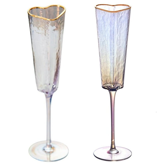 hejhncii 2Pcs Champagne Flute Goblet Elegant Heart Shape Gold Rimmed Glass Cup Drinkware