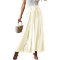 thumbnail image 1 of Pantalones de piernas anchas para mujer, cintura elástica, cinturón, Color puro, plisados, pantalones largos informales para primavera y verano, 1 of 6