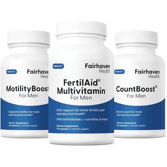 FertilAid for Men, MotilityBoost, Countboost Bundle (1 Month Supply) Fertility Supplements