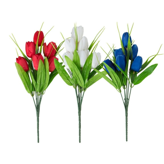 4th of July Decorations Artificial Flower 6 Bouquet Red White And Blue Fake Tulips Flowers for 4th of July Memorial Day Independence Day Veterans Home Decoration