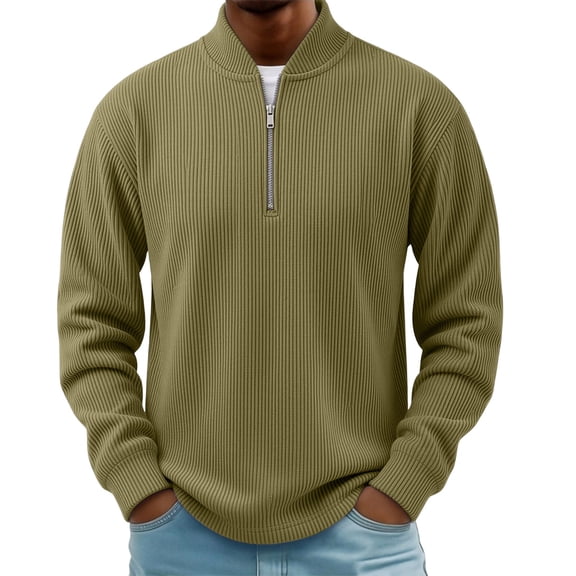 WIZUTIZ Men's Casual Jacket Fall Winter Zip Up Crewneck Long Sleeve Outdoor Sports Coat Corduroy Relaxed Fit for Daily Commute Gathering Mens Fashion