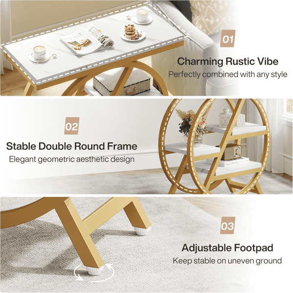 3-Tier Industrial End Table, Slim Side Table with Open Storage, Wood & Metal Frame for Living Room/Bedroom/Office