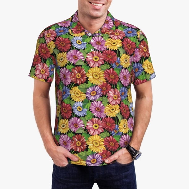 Fotbe Daisies Flowers Camiseta Polo de Golf para Hombre con Estampado – Camisa Deportiva Transpirable con Cuello Abotonado-3X-Large