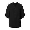thumbnail image 5 of OSOLU Women Solid Color Fashion V-Neck T-Shirt Tshirts Tee Loose Temperament Casual Petal Sleeve Shirt Tops Stylish Dailywear, 5 of 5