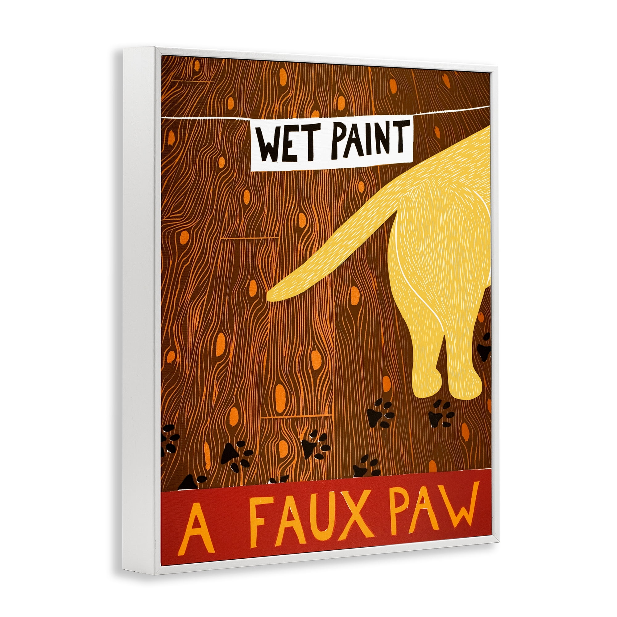 Wet Paint Faux Paw White Framed Giclee Art, design by Stephen Huneck