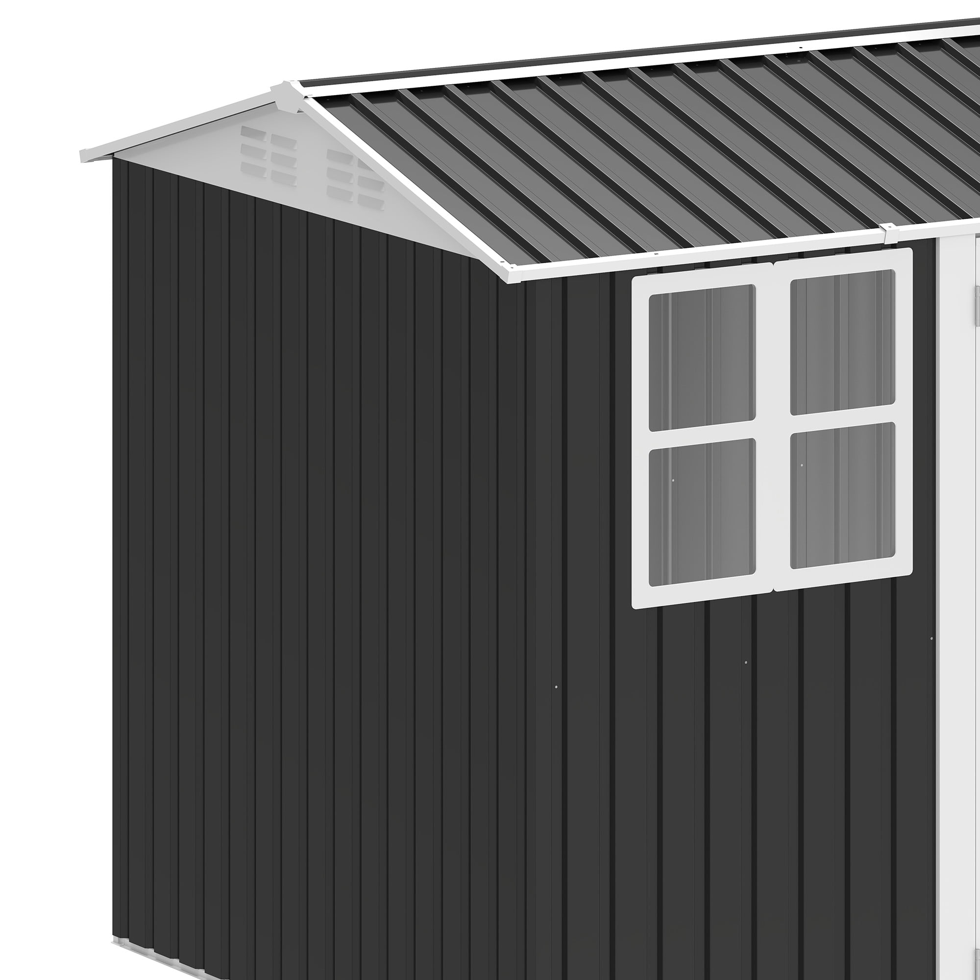 Uforic Metal Outdoor Storage Shed, 8x6ft Steel Tool Shed with Window, Lockable Door and Sloped Roof, for Backyard Patio Garage Lawn, Gray and White