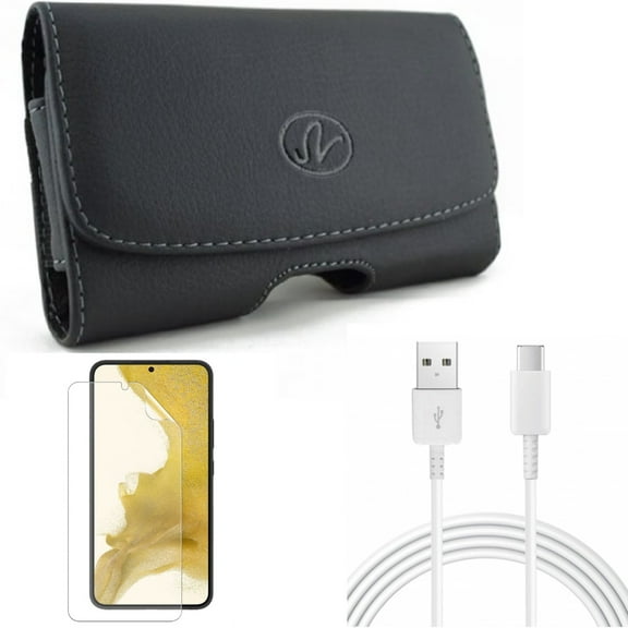 For Samsung Galaxy S21 (6.2") - Charger Cord Type-C 10ft USB-C Cable   Swivel Leather Case Belt Clip   Anti-Glare TPU Film Matte Screen Protector