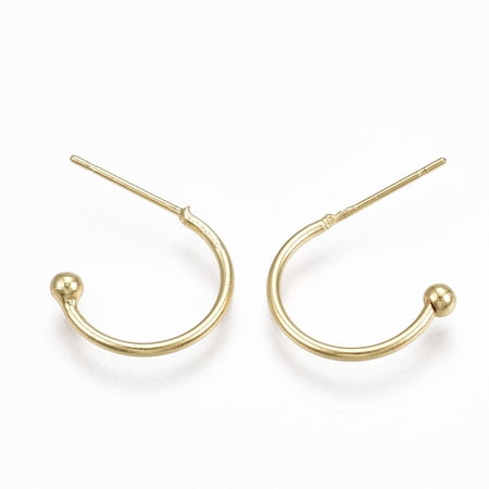 Brass Stud Earrings Half Hoop Earrings Real 18K golden Plated 15x20x3mm Pin: 0.7mm