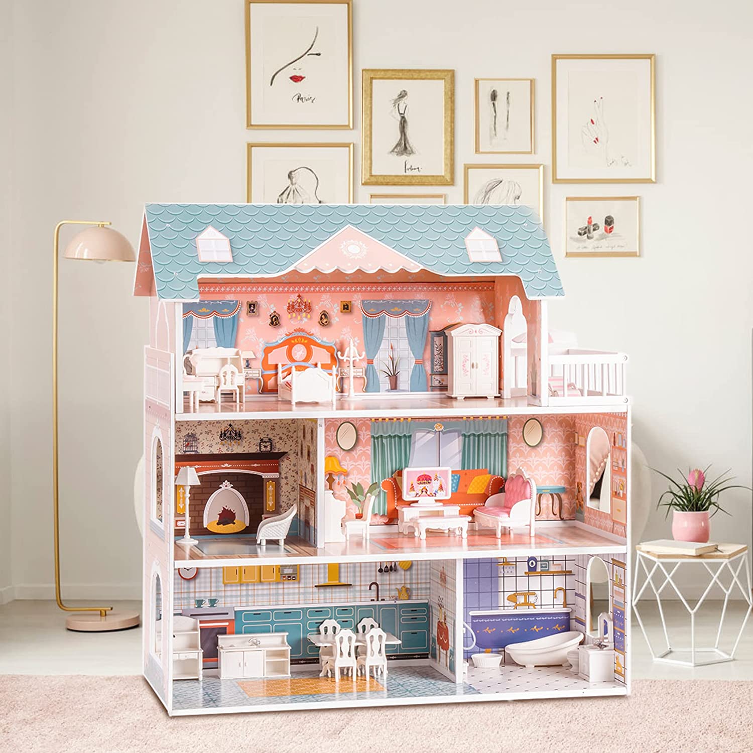 Robud Lady Wooden Dollhouse, 3 Story with Balcony photo 2