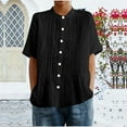 thumbnail image 3 of qucoqpe Women's Linen Cotton Tops Lightweight Pleated Short Sleeve Button-Down Shirts Summer Comfy Breathable Vacation Blouse Tees, 3 of 7