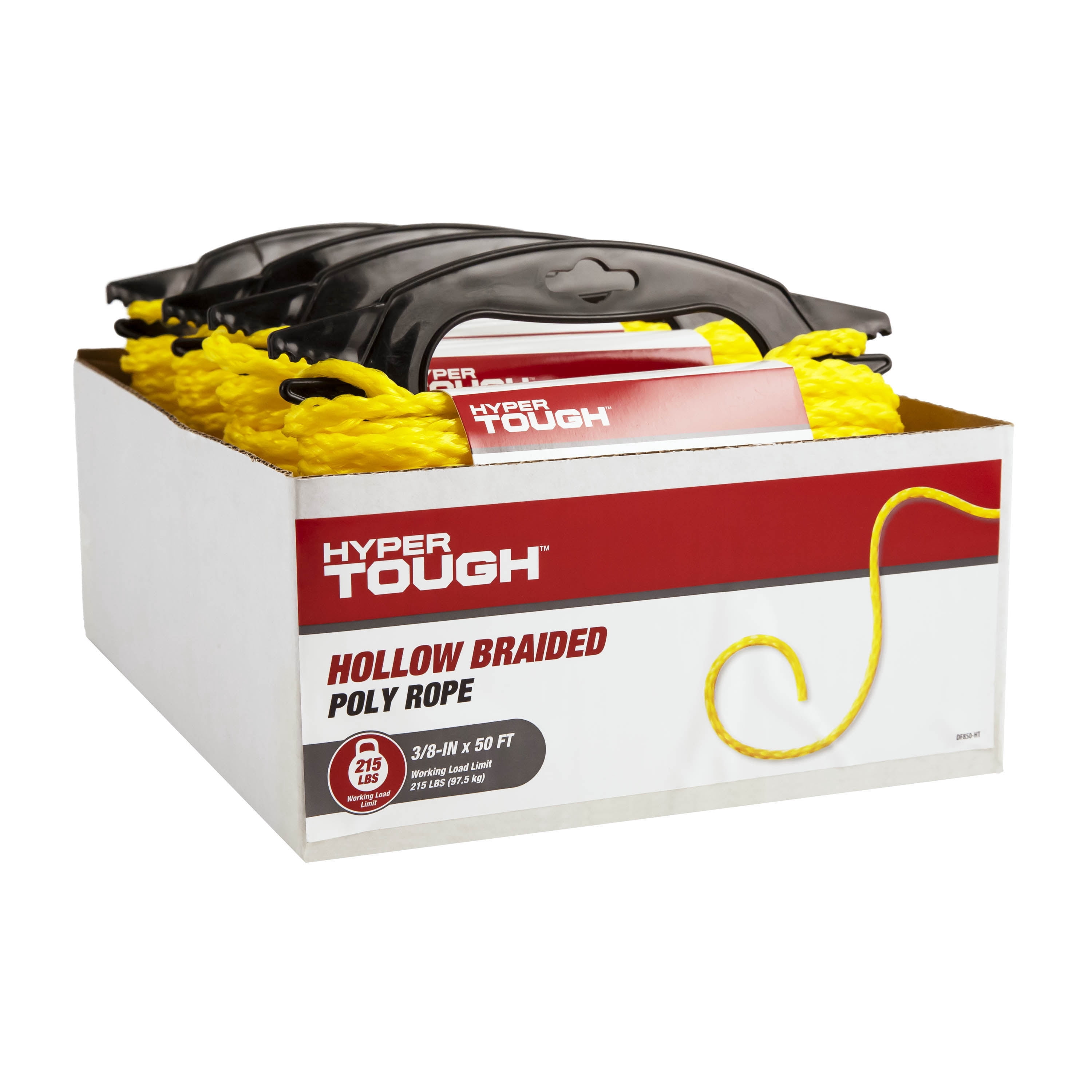 Hyper Tough Item# DF850-HT, Polypropylene Hollow Braid Rope, Yellow Color, 3/8" x 50', 1 Each