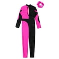 thumbnail image 4 of inhzoy Kids Girls Full Length Jumpsuit Gymnastic Leotard Unitard Rhinestone Long Sleeve Bodysuit Ballet Dancewear HotPink-A 16, 4 of 6