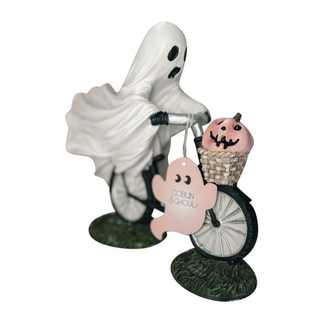 Estatua malvada de Halloween que monta en bicicleta, adorno de escritorio, figura de calabaza de resina novedosa, escultura espeluznante para la