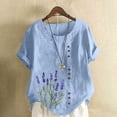 thumbnail image 1 of Xuyuer Womens Linen Tops 2026 Summer Short Sleeve Shirts Loose Crewneck Casual Boho Tops Vintage Embroidered Blouses Loose Short Sleeves, Fashion Blouses for Women, 1 of 5