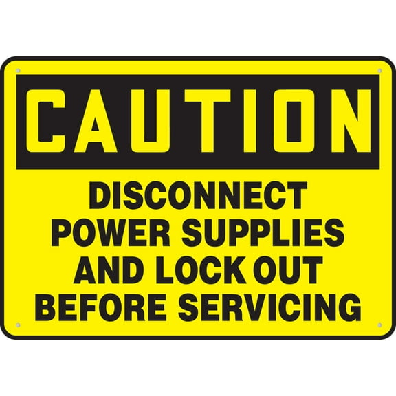Caution Safety Sign Disconnect Power Supplies And Lock Out Before Servicing 12 X 8 Inch Metal Sign, Rustproof Aluminum, Multicolor