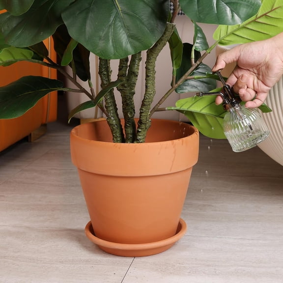 Terracotta Pot with Saucer - 10 Inch Ceramic Clay Pot for Plants with Drainage Hole, Large Terra Cotta Flower Planter with Tray for Indoor Outdoor Plants