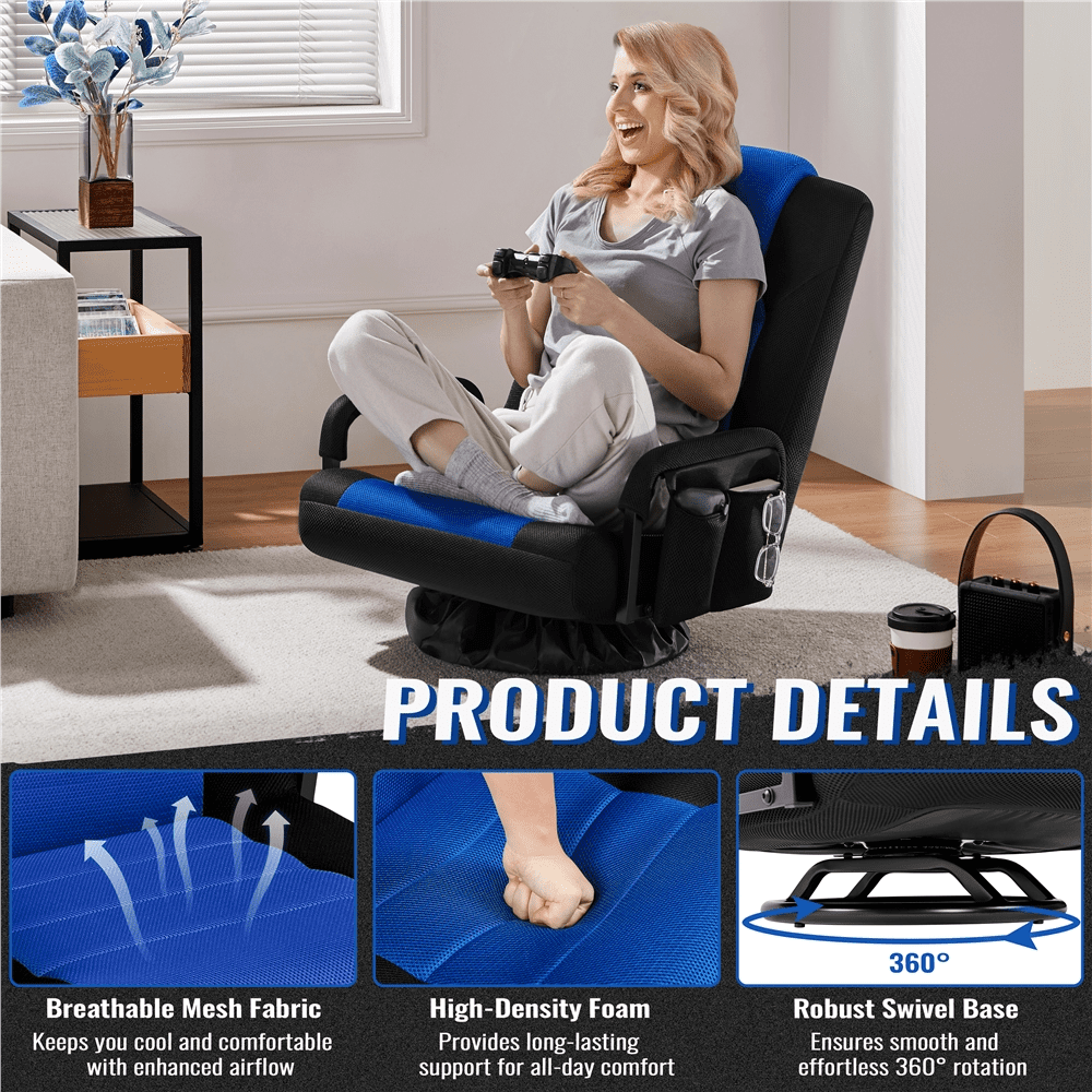 Yaheetech Swivel Floor Gaming Chair with Adjustable Backrest, Black/Blue