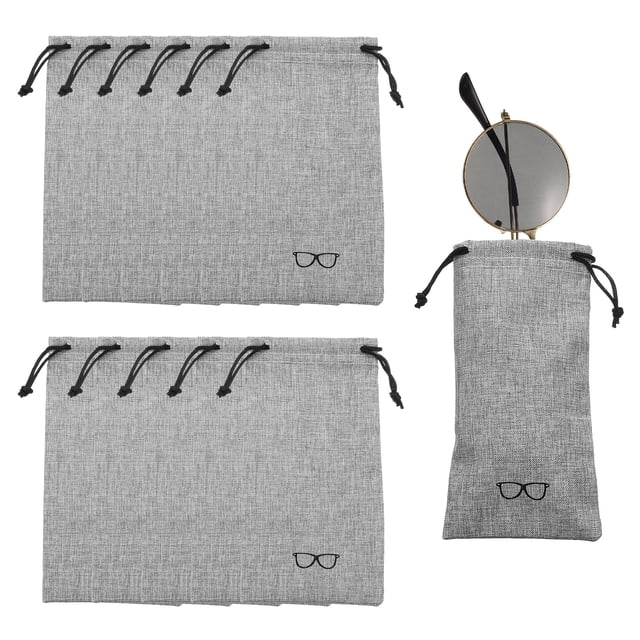 12 Piezas de Fundas de Lino para Gafas 7" x 3.5" Funda para Gafas de Sol Portátil con Cordón para Teléfono Móvil (Gris)