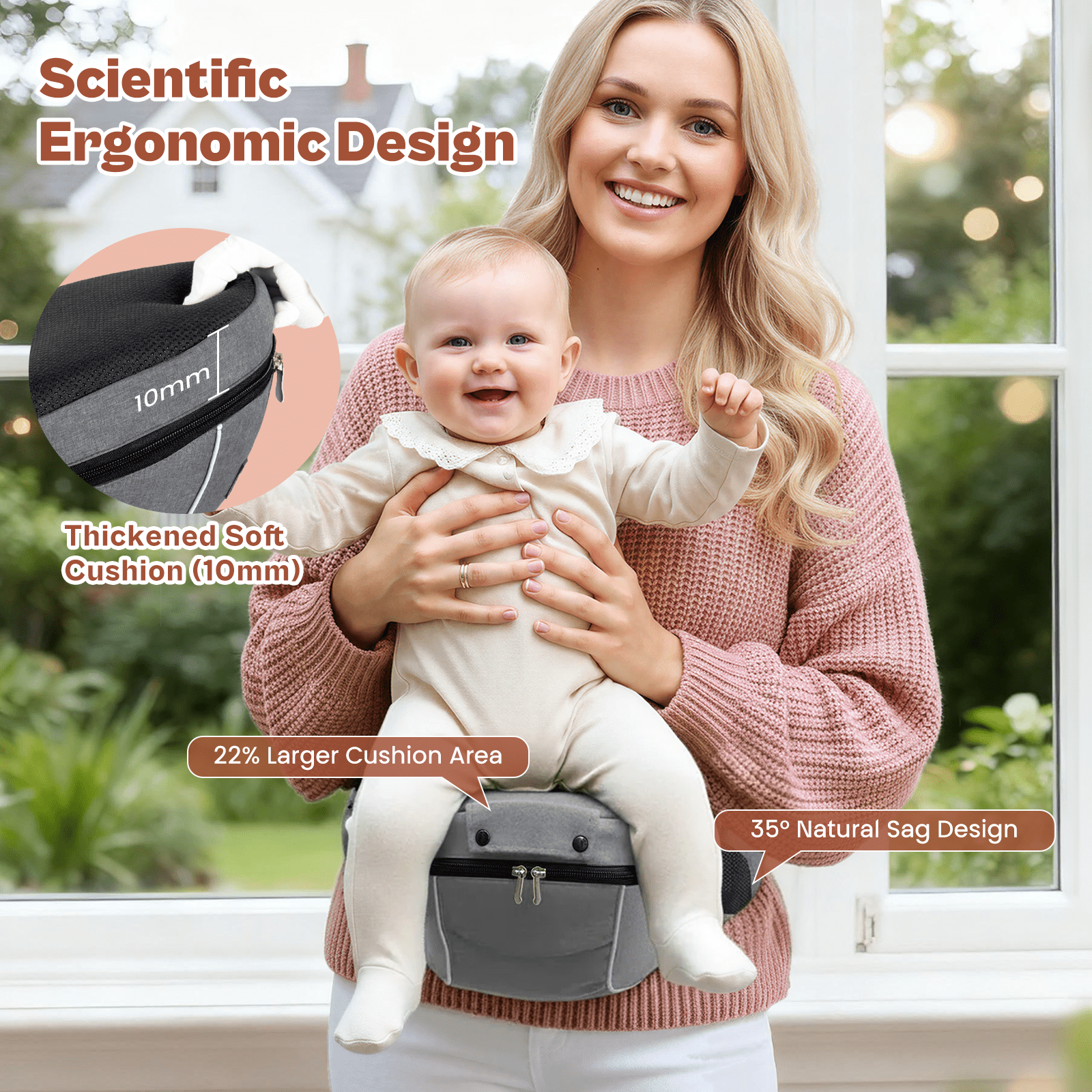 Baby Carrier with Hip Seat Convertible Soft and Cool Baby Carrier 4-Position for Child, Black