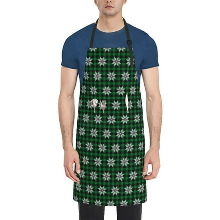 

Ocsxa Green Buffalo Plaid Merry Christmas Apron With Pockets Kitchen Bib Waterproof Resistant Women Men Unisex Adjustable