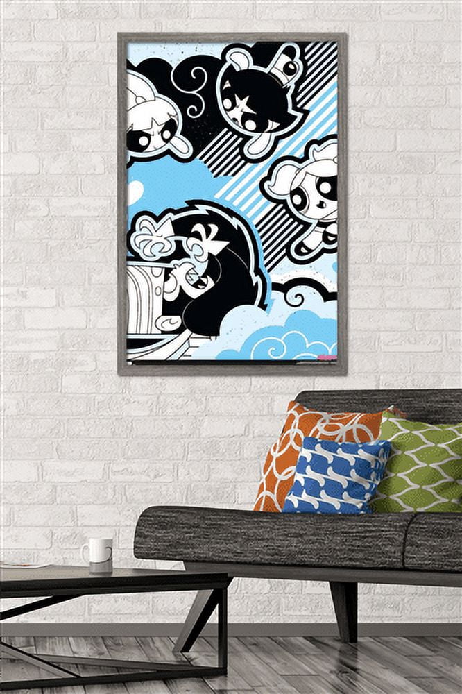 The Powerpuff Girls - Mojo Fight Wall Poster, 22.375" x 34", Framed
