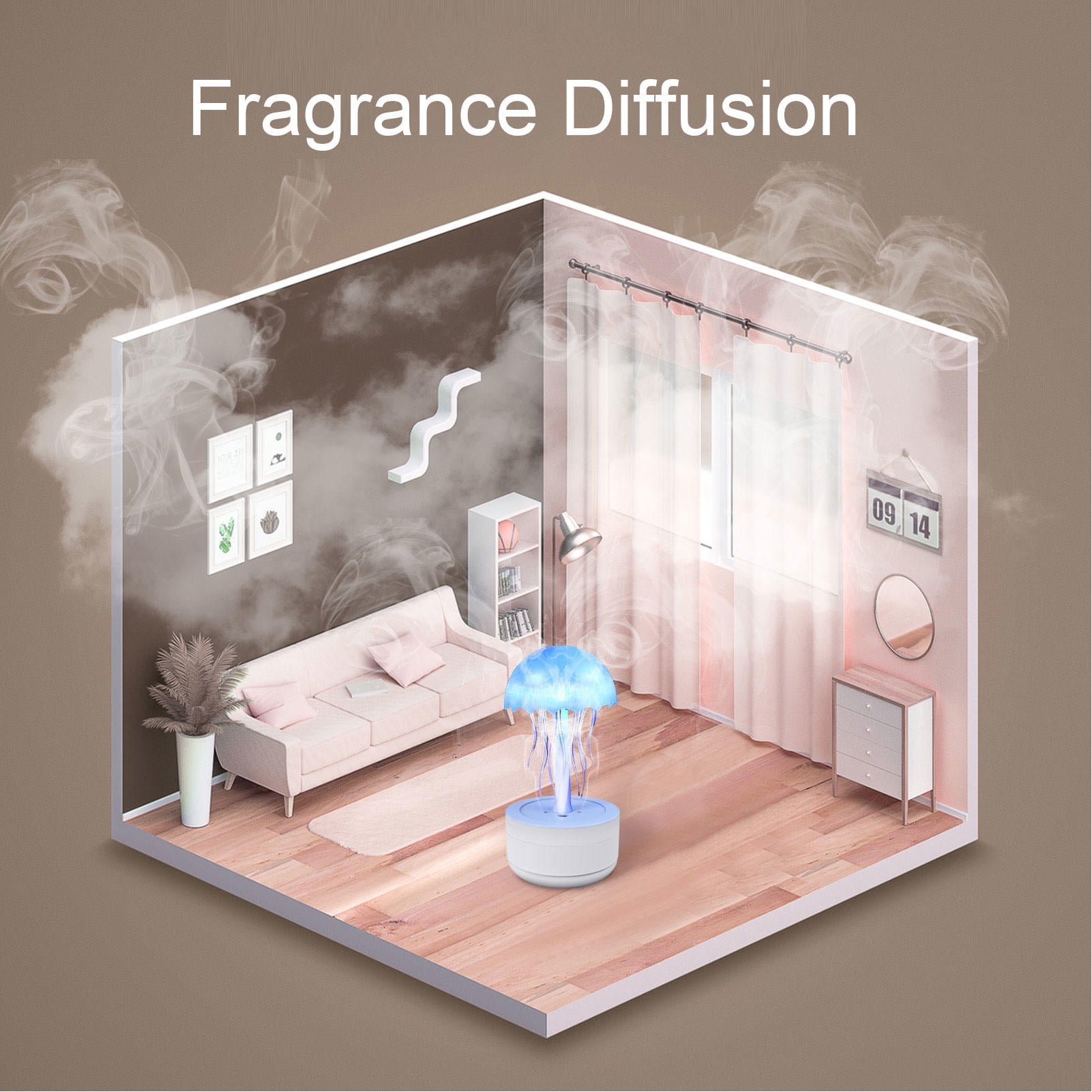Suodoka 300 ml Jellyfish‑Shaped Humidifier & Diffuser with 7‑Color LED Night Light, Silent 30 dB, 12‑Hour Auto‑Shutdown