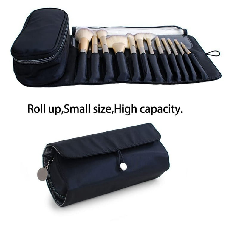 Portable Makeup Brush Organizer, Makeup Brush Holder for Travel Hold 20+  Brushes Cosmetic Bag Makeup Brush Roll Up Case Pouch(Only Bag) 