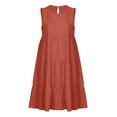 thumbnail image 4 of Vestido informal sin mangas para mujer - Vestido camiseta mini con cuello redondo, plisado y bolsillos, 4 of 5