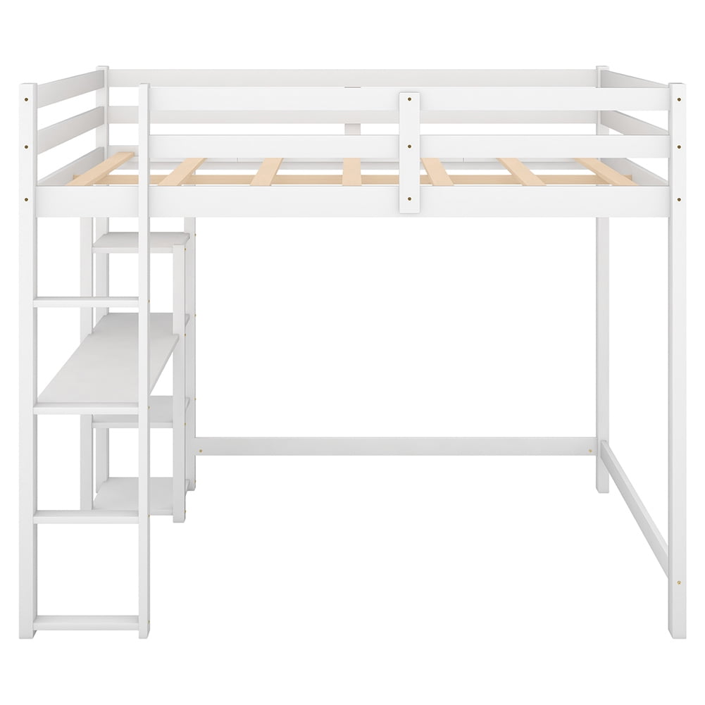 Kadyn Full Size Loft Bed with Built-in Desk and Shelves, No Box Spring Needed, White Kadyn Full Size Loft Bed with Built-in Desk and Shelves, No Box Spring Needed, White
