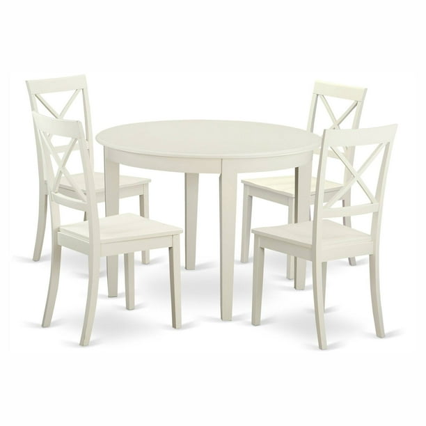 East West Furniture Boston 5 Piece, Round Dining Table With Barrel Chairs