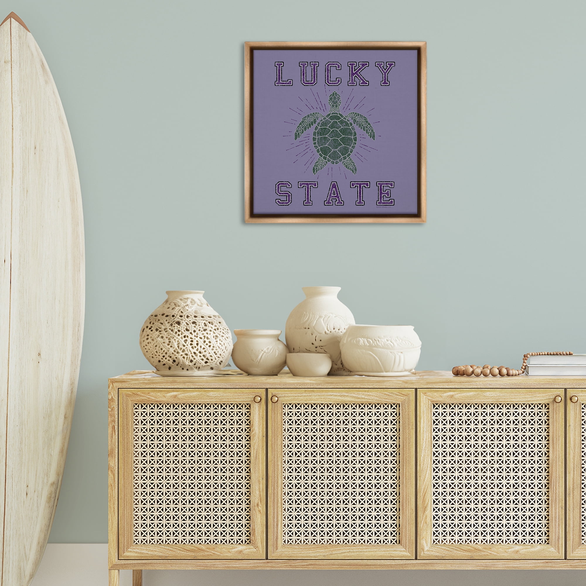 Stupell Industries Lucky Sea Turtle State Animals Painting Brown Floater Framed Canvas Art Print Wall Art, 25 x 25