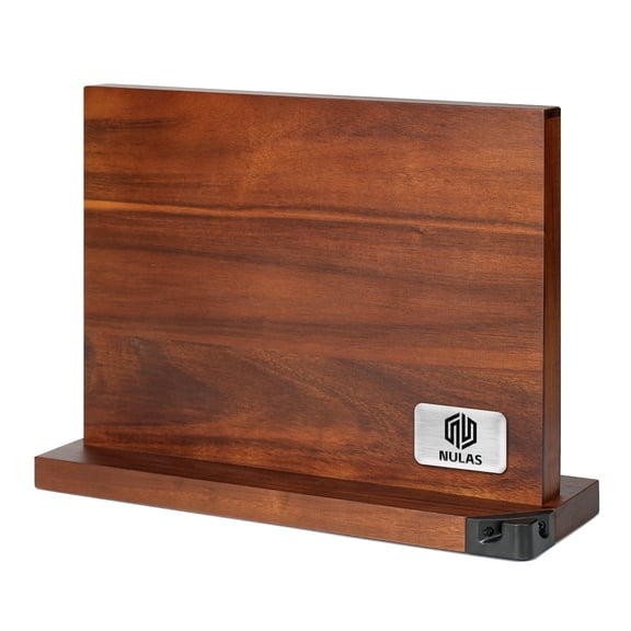 Magnetic Knife Block with Built-in Sharpener | Solid Wood Countertop Holder for Knives & Tools | No-Slip Base, Space-Saving Kitchen Organizer