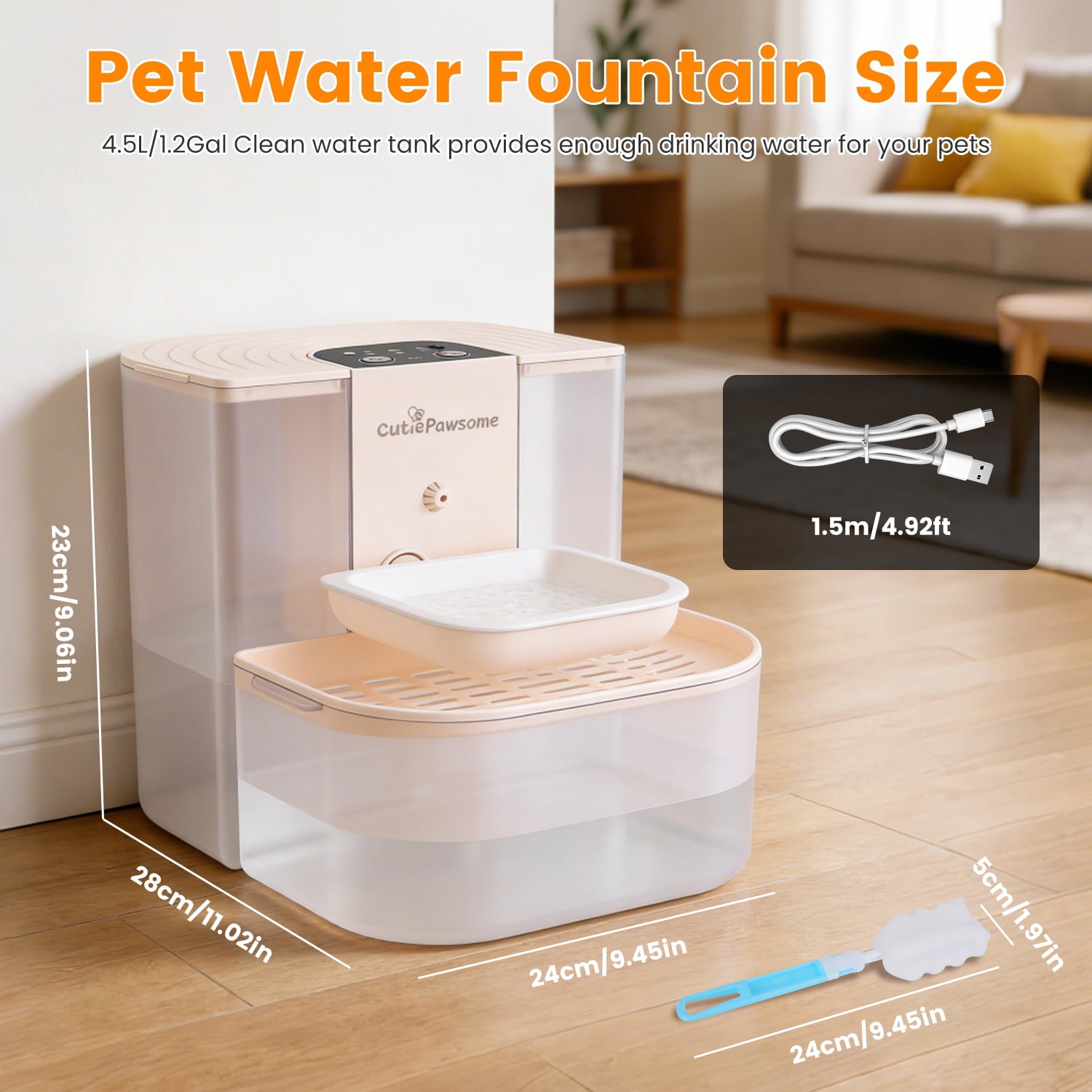 Imountek 4.5L Cordless Smart Pet Water Fountain Automatic Rechargeable Cat Dog Water Dispenser with Self‑Refill, Timer, Remote Control