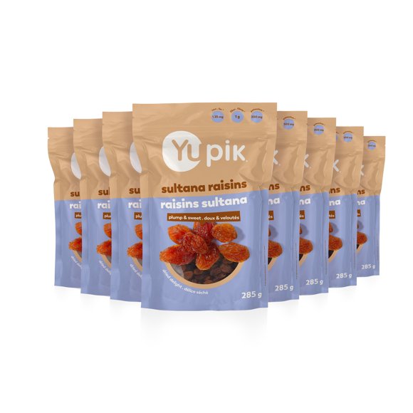Yupik Sultana Raisins, Gluten-Free, Kosher, Plump High-Quality Dried Fruits, Naturally Sweet, Unsweetened, Seedless, Healthy Snacks, 8 Count, 285 g