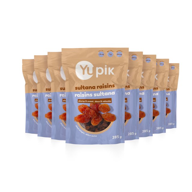 Yupik Sultana Raisins, Gluten-Free, Kosher, Plump High-Quality Dried Fruits, Naturally Sweet, Unsweetened, Seedless, Healthy Snacks, 8 Count, 285 g