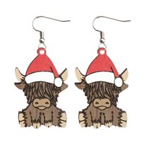 SUSHANG Christmas Animal Cow Earrings Christmas Wooden Earrings Animal Cow Earrings Christmas Hat Earrings