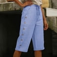 thumbnail image 6 of Favoffer Women Striped Cropped Capris Solid Color Combined Pattern Functional Side Pockets Elastic Waist Support Lightweight Relaxed Pants for Summer Daily Daily, 6 of 8