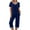 1# Navy my orders placed, variant on Dyegold Women's Pajama Sets Two Pieces Lounge Set Solid Color /Printed Short Sleeve Tops Capris With Pockets Loungewear Set