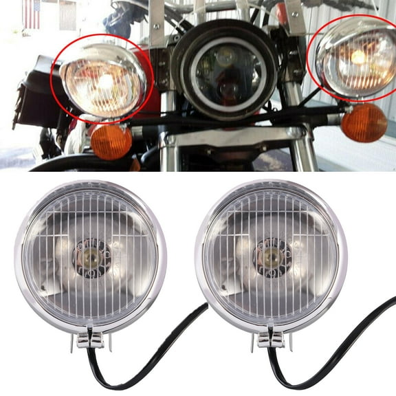 1 Pair Motorcycle Universal Fog Lights 4.5" Round Headlights Fit for Harley Yamaha Suzuki Kawasaki V-Star XVS 250 650 950 1100 1300 XVZ1300