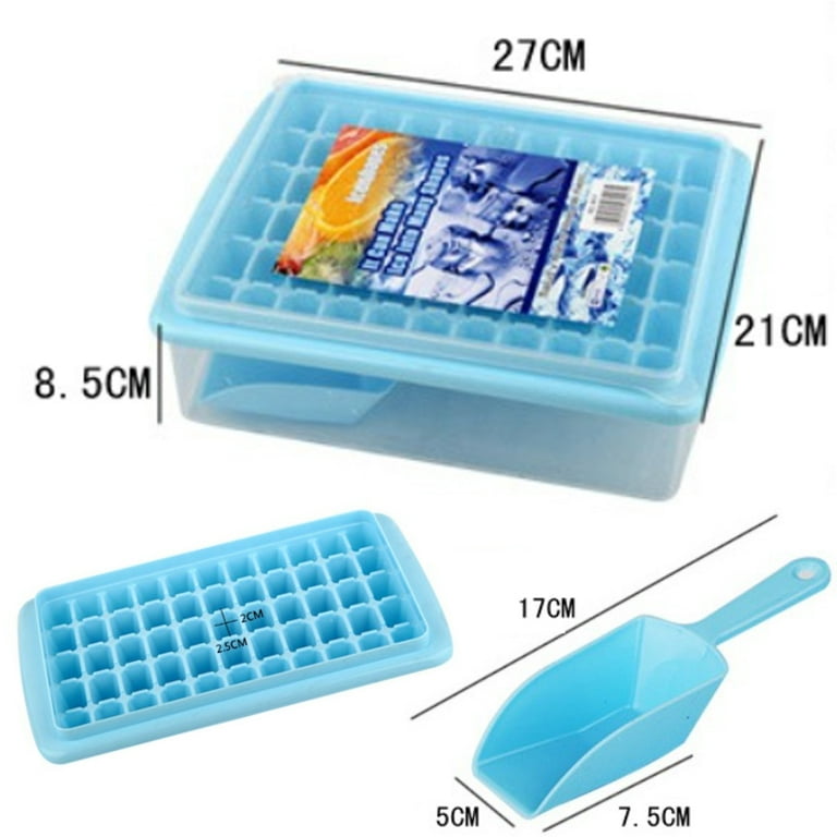 SKYCARPER Round Ice Cube Tray with Lid,Plastic Ice Cube Mold,Refrigerator Spherical Ice Box,Mini Ice Mold Kitchen Tools,1Pcs,Blue