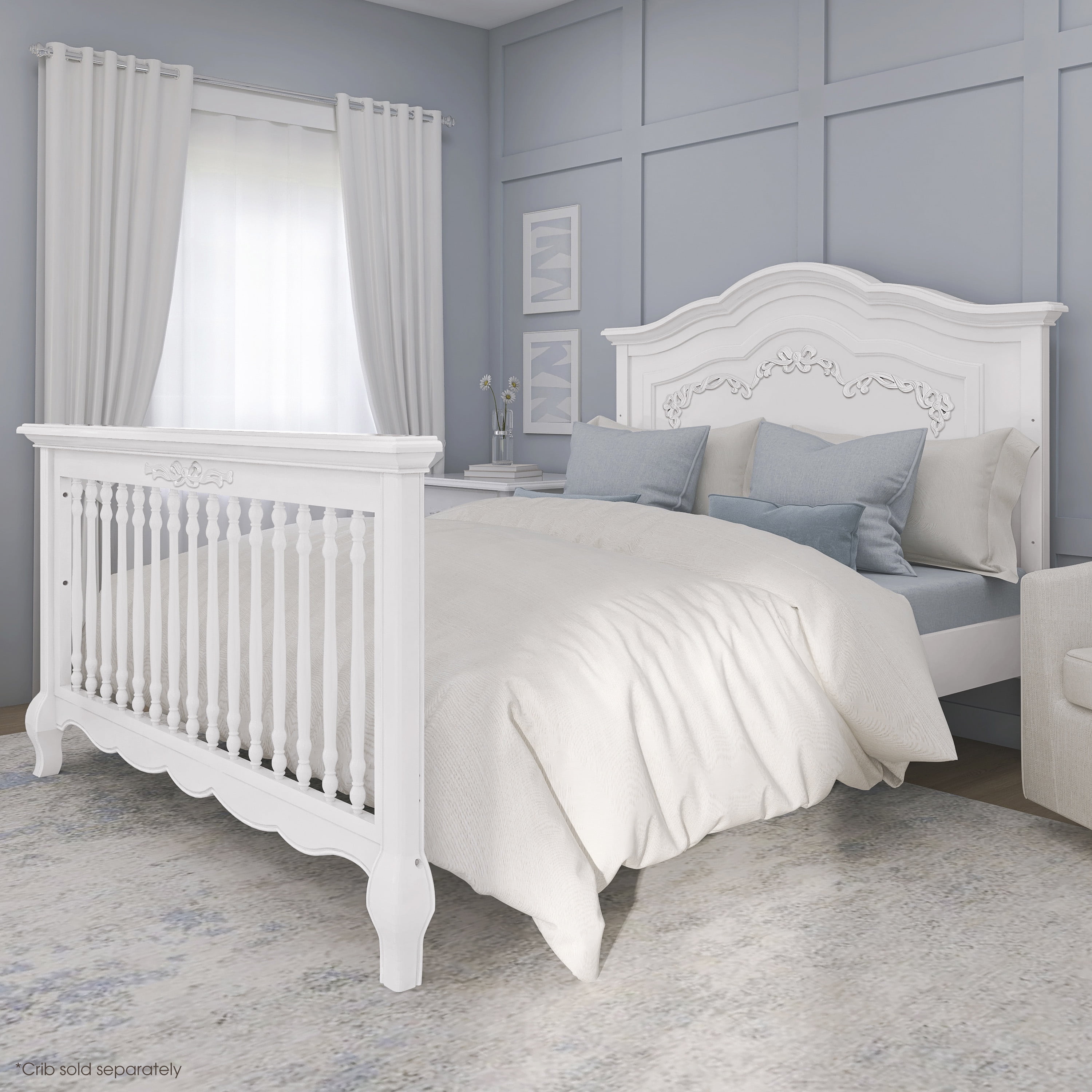 Evolur Convertible Full Size Solid Wood Bed Rail, Frost
