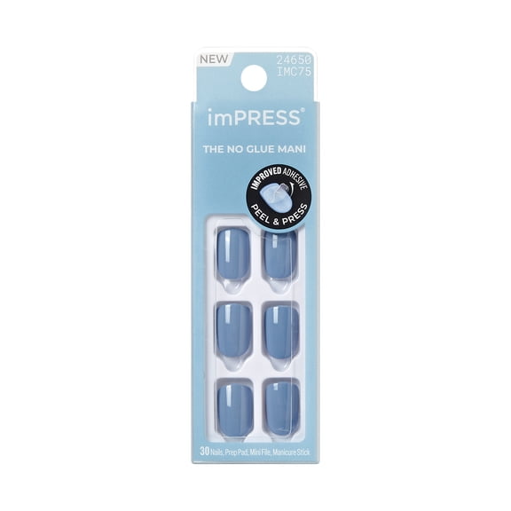 Kiss Impress Color Press On Nails Short, ‘Frostel’, Blue, Squoval, 30 Count
