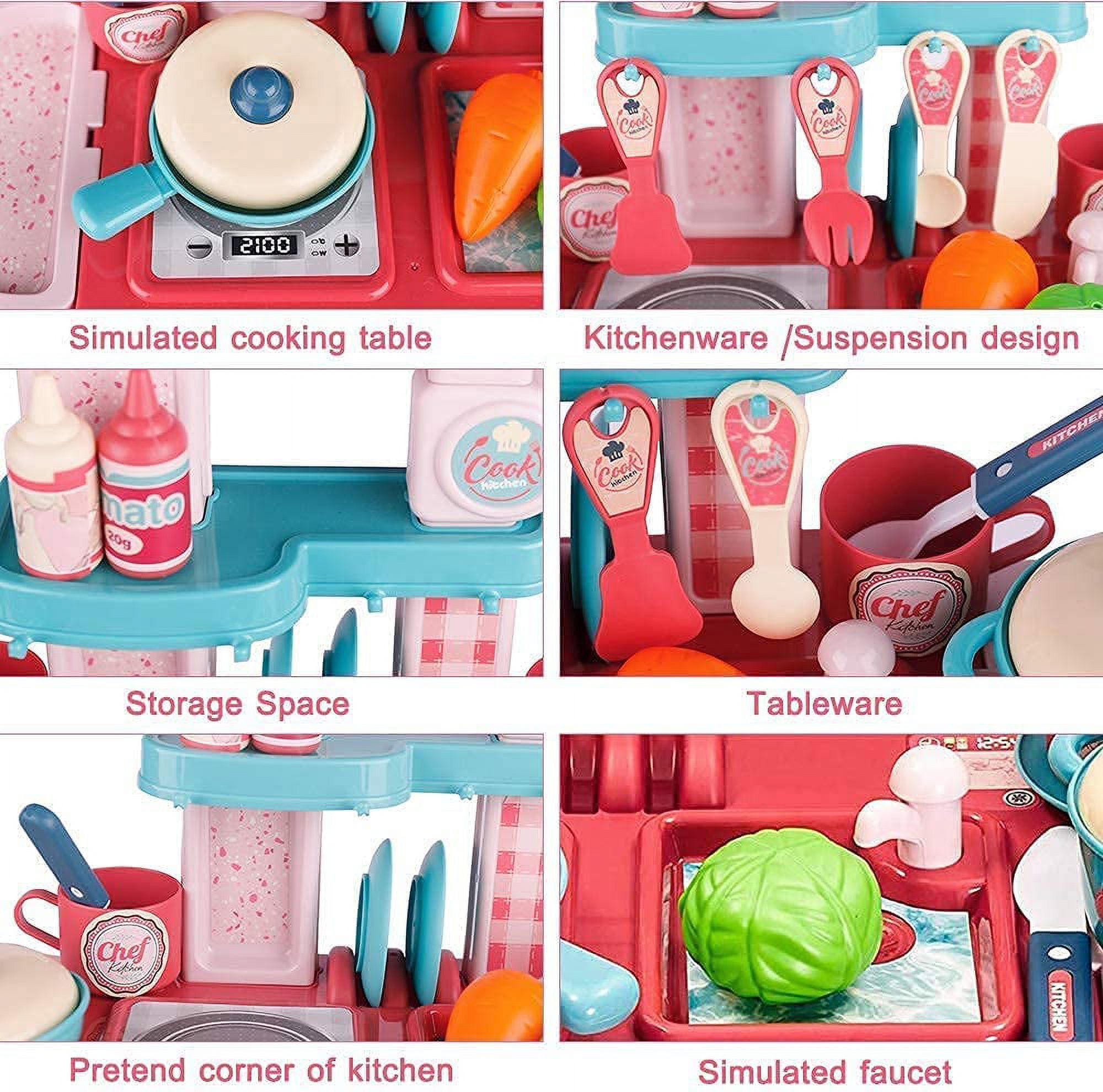 3-in-1 Kids Kitchen Playset with Suitcase, 32-Pieces, Pink