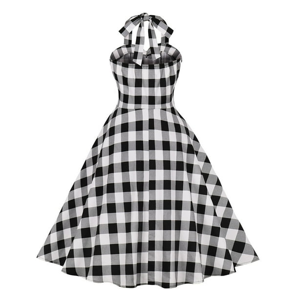 black and white checkered prom dress safuny Women's Tea Length A Line Dress Plaid Elegant High Waist Retro Prom Party Trendy Dresses Holiday Short Sleeve Lapel Black XL