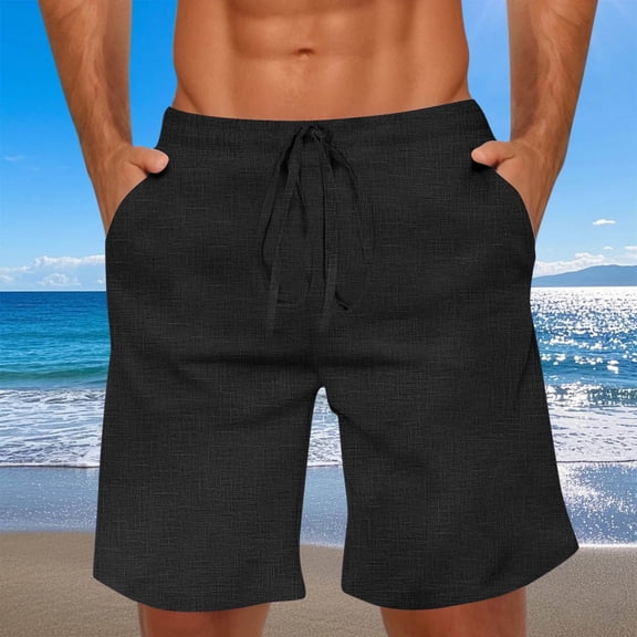 Jyeity Shorts for Men Drawstring Breathable Solid Tie Front Sporty,Elastic Waist with Pockets Black Shorts